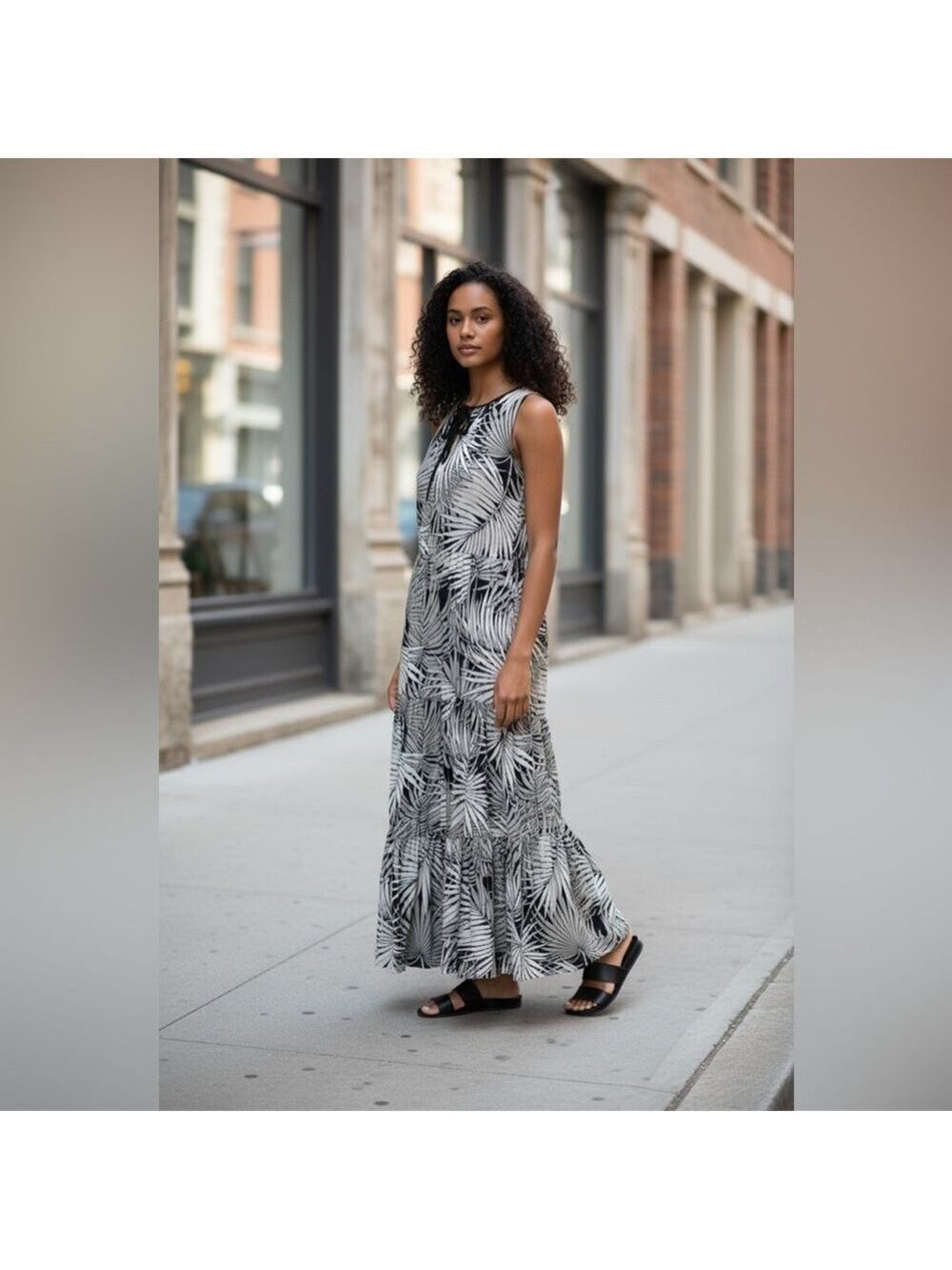 MaxMara Studio Palm Leaf Print 100% Silk Sleeveless Maxi Dress US Size 10 EUC